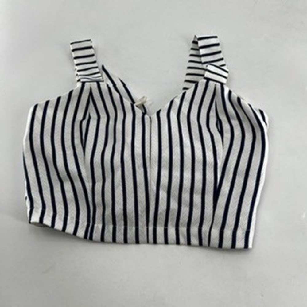 JOA Los Angeles Women's Striped Crop‎ Top Zipper Front Tie Detail XS
